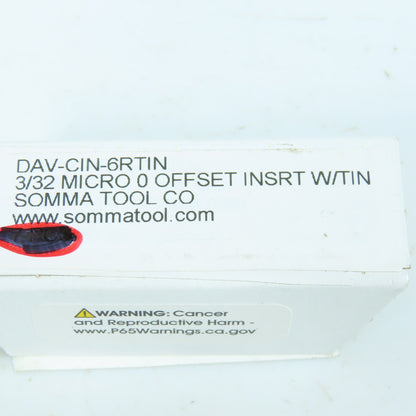 Somma DAV-CIN-6RTIN 3/32 Micro 0 Offset Carbide Insert TiN Coated Lot of 10
