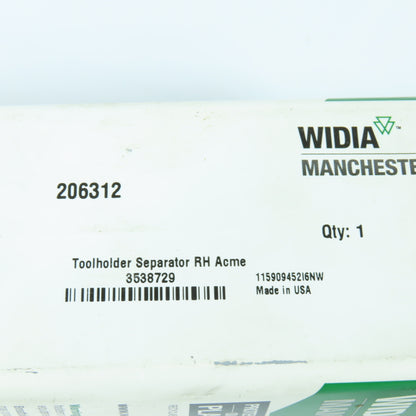 Widia 206312 3538729 Indexable Cutoff Separator Tool Holder RH Acme
