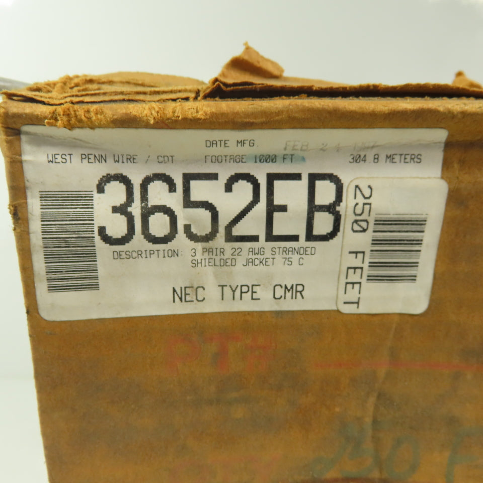 West Penn 3652EB 22 AWG 6 Conductor Shielded Security Cable 175'