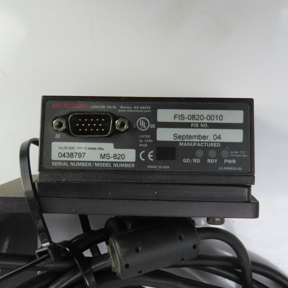 Microscan MS-820 Laser Barcode Scanner W/IB-131 Interface & Power Supply