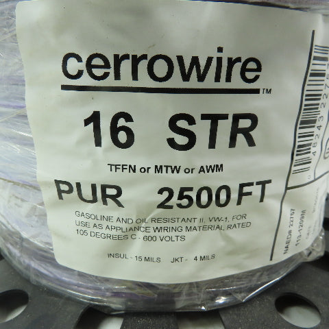 Cerrowire Purple TFFN or MTW- or AWM 16 AWG Stranded Copper Wire 600V 2500'