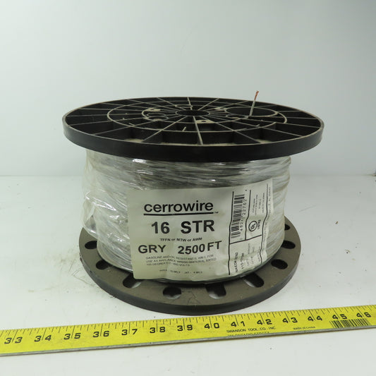 Cerrowire Gray TFFN or MTW- or AWM 16 AWG Stranded Copper Wire 600V 2500'