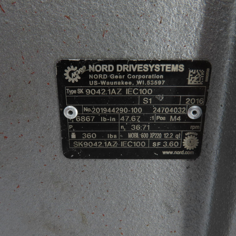 Nord SK 9042.1AZ IEC100 47.67:1 Gear Box Speed Reducer 6867 lb-in Torq. Pos.M4