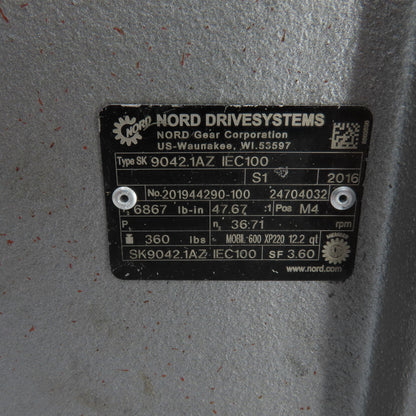 Nord SK 9042.1AZ IEC100 47.67:1 Gear Box Speed Reducer 6867 lb-in Torq. Pos.M4