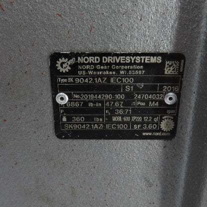 Nord SK 9042.1AZ IEC100 47.67:1 Gear Box Speed Reducer 6867 lb-in Torq. Pos.M4