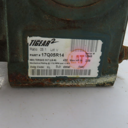 Tigear 17Q05R14 5:1 Ratio Right Hand Gear Reducer 1HP 230/460V 3PH 350RPM Output