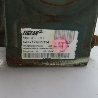 Tigear 17Q05R14 5:1 Ratio Right Hand Gear Reducer 1HP 230/460V 3PH 350RPM Output