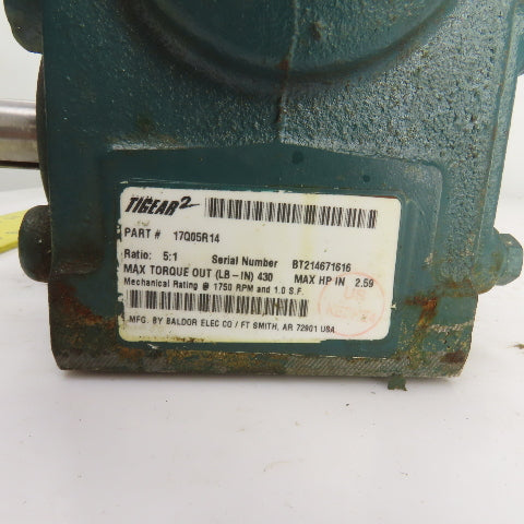 Tigear 17Q05R14 5:1 Ratio Right Hand Gear Reducer 1HP 230/460V 3PH 350RPM Output