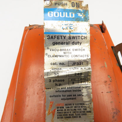 Gould JF321 30A 240V 3Ph Fused Safety Switch Disconnect