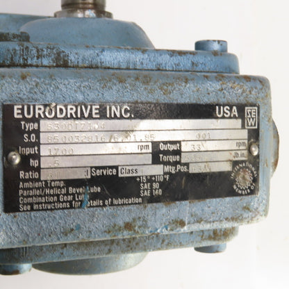 Eurodrive S30DT71D4 51:1 Ratio Left Hand Gear Reducer 33RPM Out 230/460V 3PH
