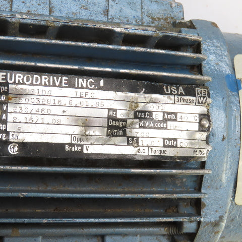 Eurodrive S30DT71D4 51:1 Ratio Left Hand Gear Reducer 33RPM Out 230/460V 3PH