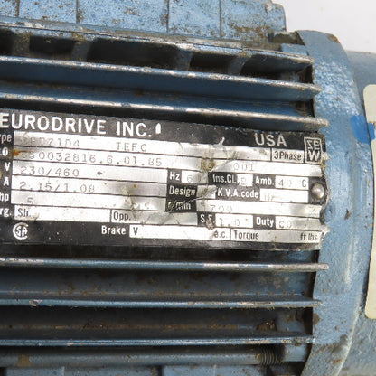 Eurodrive S30DT71D4 51:1 Ratio Left Hand Gear Reducer 33RPM Out 230/460V 3PH