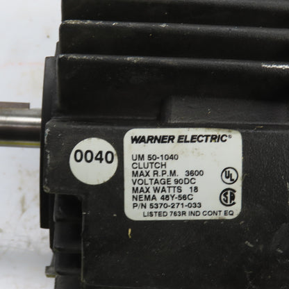 Warner 5370-271-033 UM 50-1040 90VDC Electric Clutch 3600 Max RPM 48Y-56C Frame