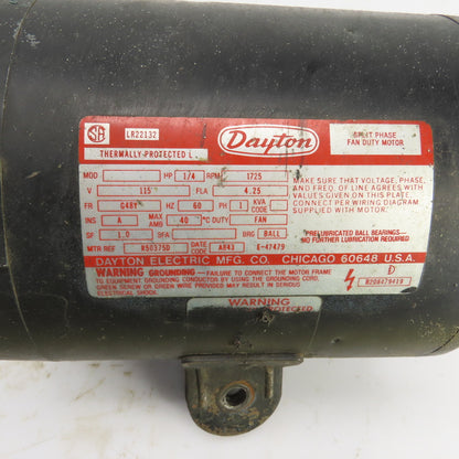 Dayton 1/4HP Electric Fan Duty Motor 1725RPM 115V 1PH 4.25A G48Y Frame