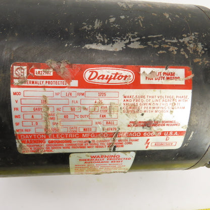 Dayton 1/4HP Electric Fan Duty Motor 1725RPM 115V 1PH 4.25A G48Y Frame