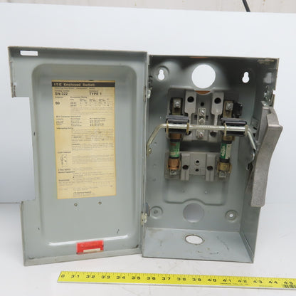 ITE SN-322 240V 60A Fusible 2 Pole Safety Disconnect Switch Type 1