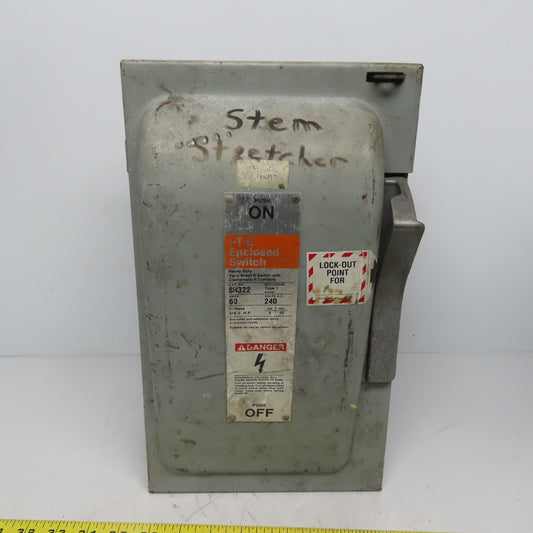 ITE SN-322 240V 60A Fusible 2 Pole Safety Disconnect Switch Type 1