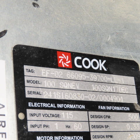 Loren Cook 100-SQNEV Square Inline Centrifugal Fan 1/4HP 1725RPM 115V 1PH 500CFM
