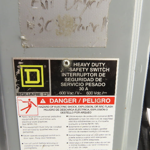 Square D HU361 30A Non-Fusible Heavy Duty Safety Disconnect Switch 600V AC/DC