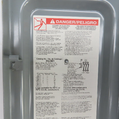 Square D HU361 30A Non-Fusible Heavy Duty Safety Disconnect Switch 600V AC/DC