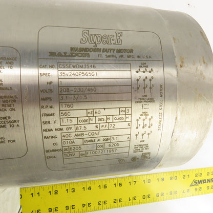 Baldor CSSEWDM3546 1HP Washdown Duty Electric Motor 230/460VAC 1760RPM 56C Frame