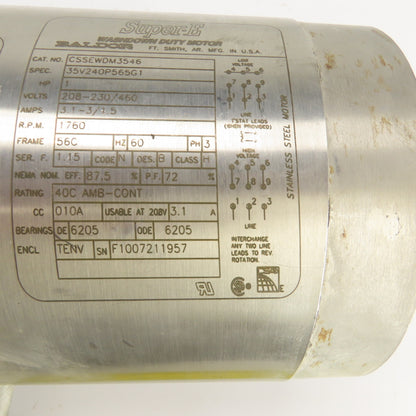 Baldor CSSEWDM3546 1HP Washdown Duty Electric Motor 230/460VAC 1760RPM 56C Frame