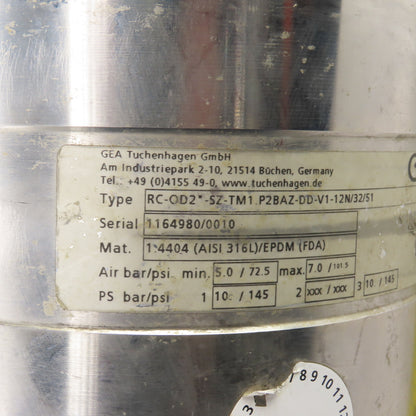GEA Tuchenhagen RC-OD2"-SZ-TM1.P2BAZ-DD-V1 Stainless 2" Seat Valve W/Actuator