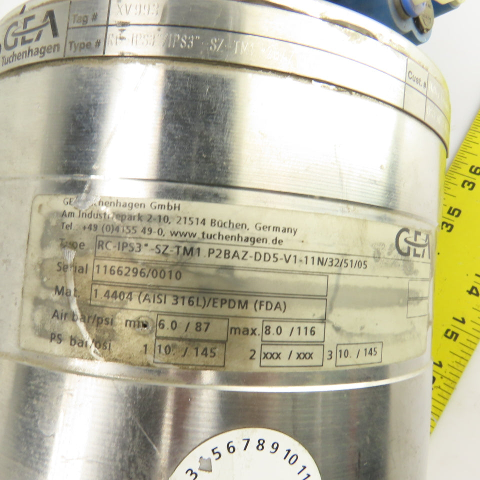 GEA Tuchenhagen RC-IPS3"-SZ-TM1.P2BAZ-DD5-V1 Stainless 3" Seat Valve W/Actuator