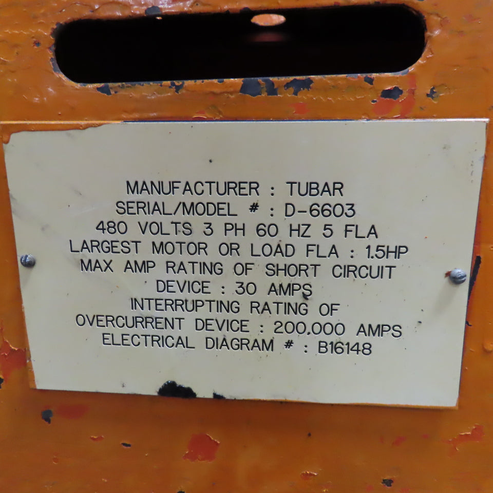 Tubar D-6603 38" x 54" Deep Hydraulic Box Crate Bulk Material Tote Dumper 440V