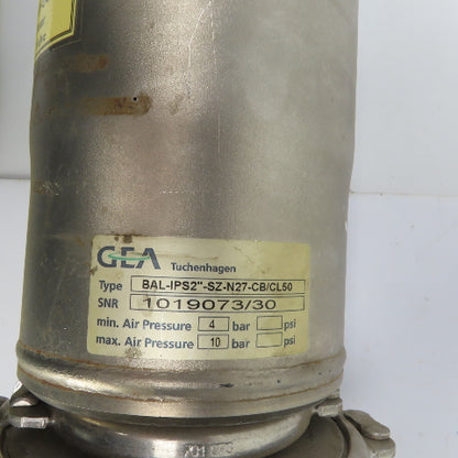 GEA Tuchenhagen BAL-IPS2"-SZ-N27-CB Stainless 2" Hygienic Seat Valve W/Actuator