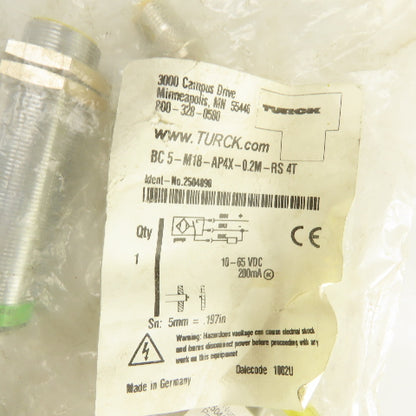 Turck BC5-M18-AP4X-0.2M-RS4T Capacitive Proximity Sensor Threaded Barrel