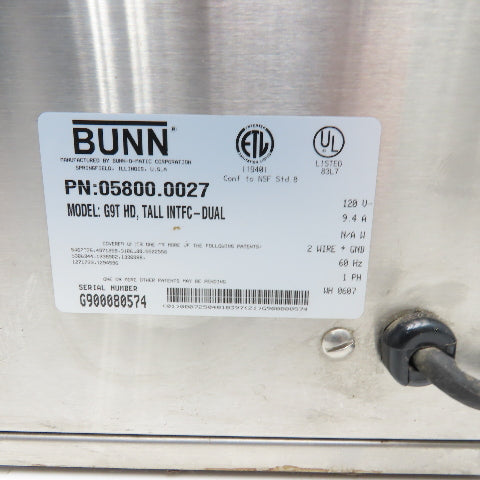 Bunn 05800.0027 G9T HT TALL INTFC-Dual Precision Commercial Coffee Grinder 120V