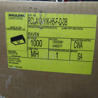 Spaulding RCL-A10-H1K-H5-F-Q-DB Outdoor Light Fixture 1000W 120-277V