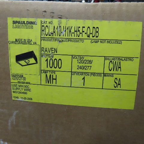 Spaulding RCL-A10-H1K-H5-F-Q-DB Outdoor Light Fixture 1000W 120-277V