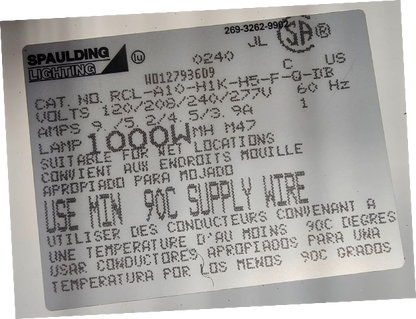 Spaulding RCL-A10-H1K-H5-F-Q-DB Outdoor Light Fixture 1000W 120-277V