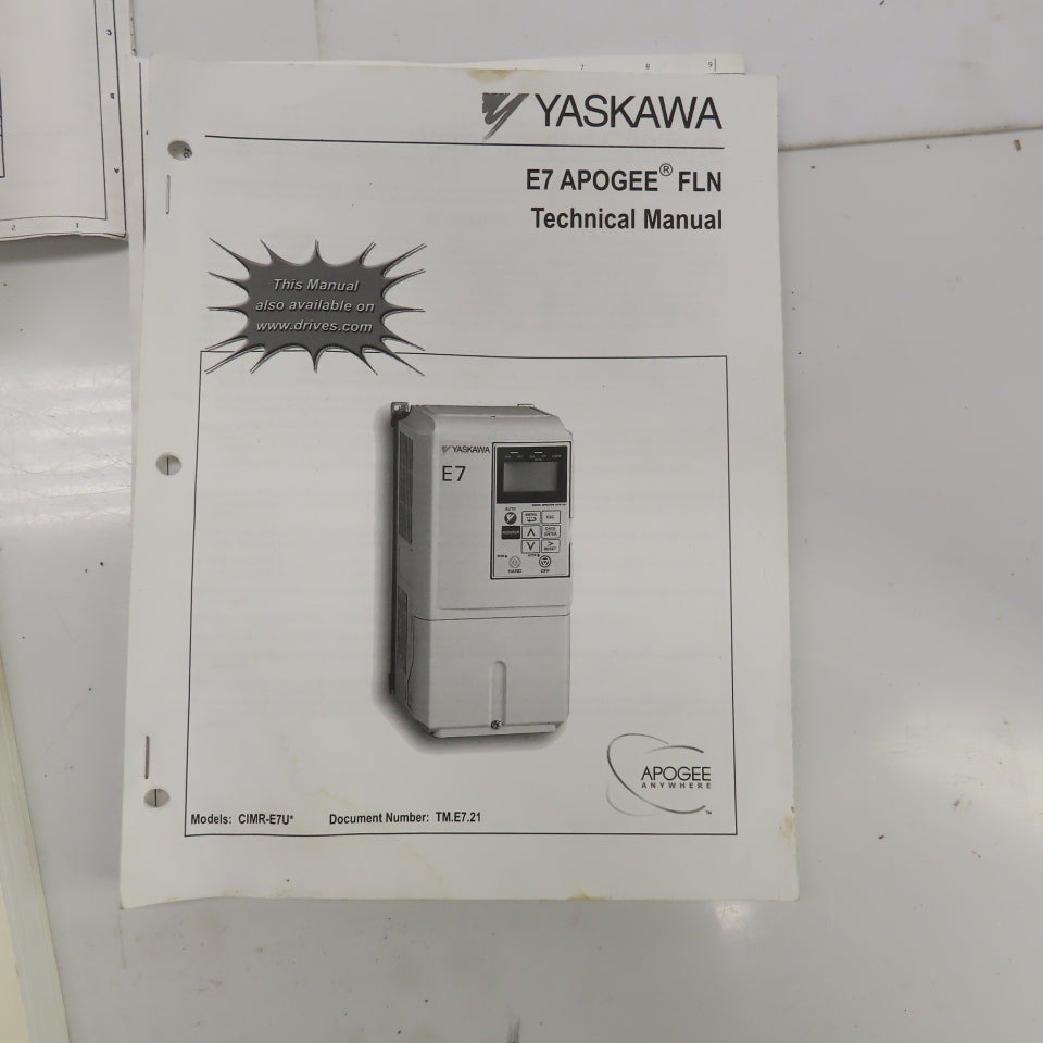 Yaskawa E7BVB021XWU E7 AC Drive W/Bypass 480V 3PH Input 0-480V Output 21.0 Amps
