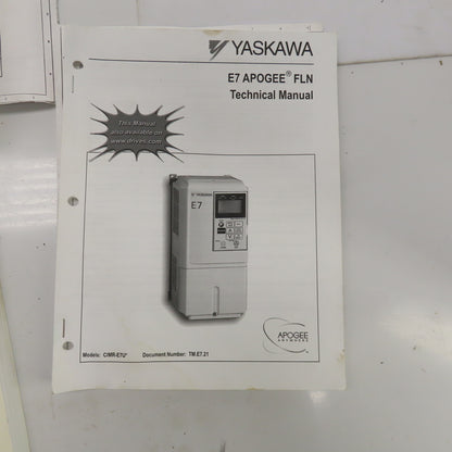 Yaskawa E7BVB021XWU E7 AC Drive W/Bypass 480V 3PH Input 0-480V Output 21.0 Amps