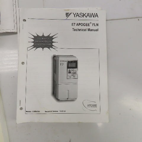 Yaskawa E7BVB021XWU E7 AC Drive W/Bypass 480V 3PH Input 0-480V Output 21.0 Amps