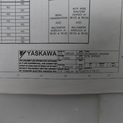 Yaskawa E7BVB021XWU E7 AC Drive W/Bypass 480V 3PH Input 0-480V Output 21.0 Amps