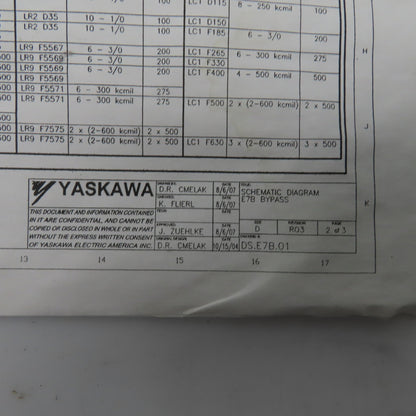 Yaskawa E7BVB021XWU E7 AC Drive W/Bypass 480V 3PH Input 0-480V Output 21.0 Amps