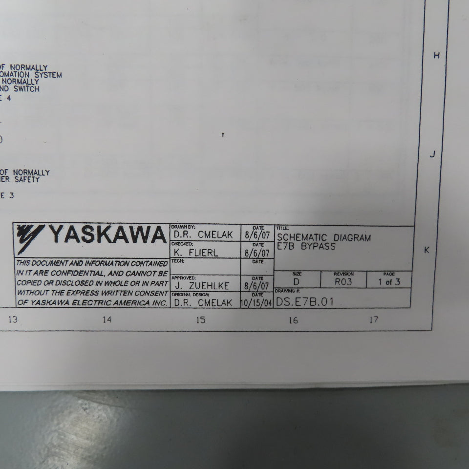 Yaskawa E7 AC Drive W/Bypass 480V 3PH Input 0-480V Output 96.0 Amps