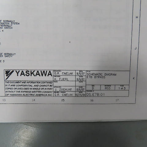 Yaskawa E7 AC Drive W/Bypass 480V 3PH Input 0-480V Output 96.0 Amps