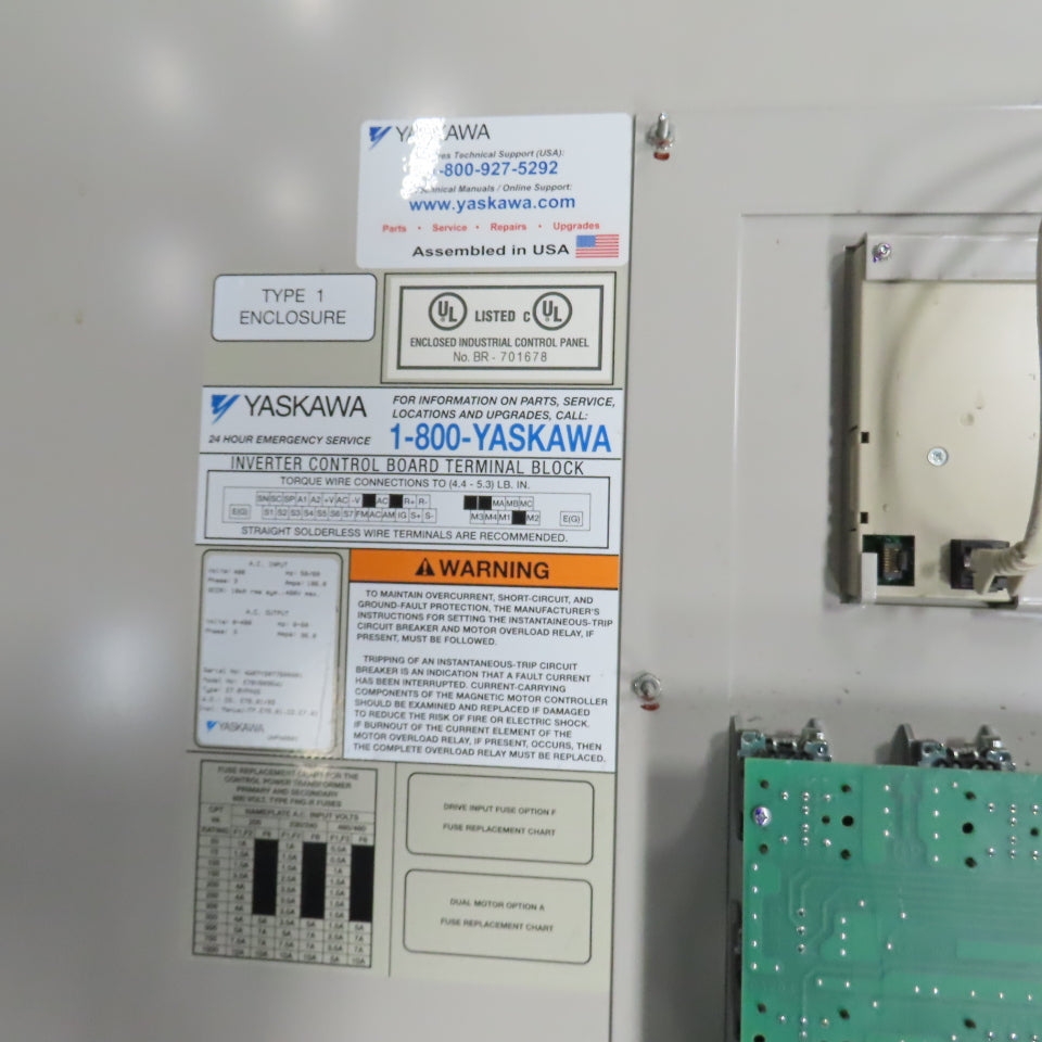 Yaskawa E7 AC Drive W/Bypass 480V 3PH Input 0-480V Output 96.0 Amps