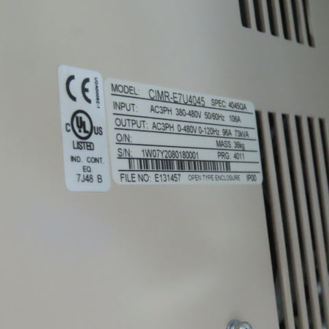 Yaskawa E7 AC Drive W/Bypass 480V 3PH Input 0-480V Output 96.0 Amps