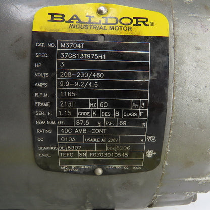 Baldor M3704T 3HP AC Electric Motor 1160RPM 208-230/460V 3PH 60HZ 213T Frame