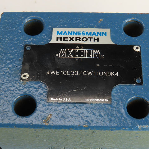 Mannesmann Rexroth 4WE10E33/CW110N9K4 4/3 Way Hydraulic Directional Valve 120V