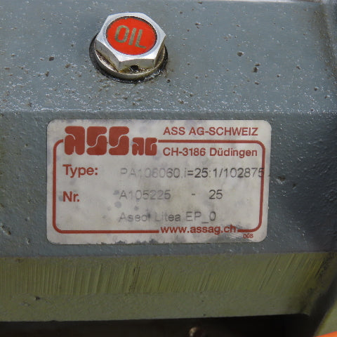 Assag PA108060.i=25:1 Servo Driven 25:1 Gear Reducer 160-280RPM Out W/Brake
