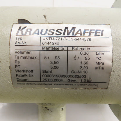 Krauss Maffei JKTM-721-T-CN-6444578 Shell & Tube Heat Exchanger 0.36 Liter 95°C
