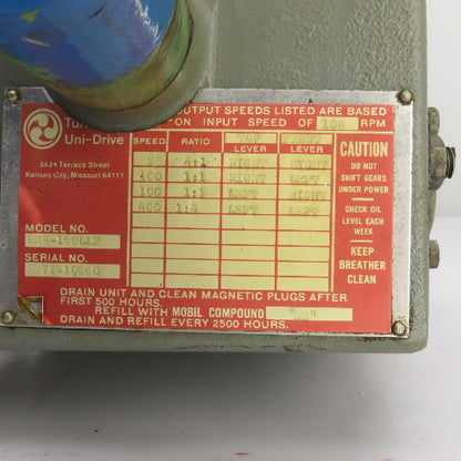 Turner 2M4-160LLF Uni-Drive Multi-Speed Gearbox 100RPM Input 4:1,1:1,1:4 Ratios