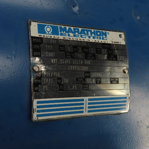 Marathon 75HP AC Electric Compressor Motor 1775RPM 230/460V 3PH 326TSD Frame